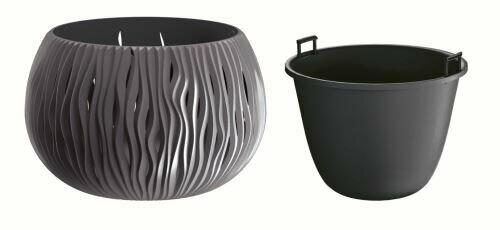 Květináč s vkladem SANDY BOWL antracit 14,4 cm