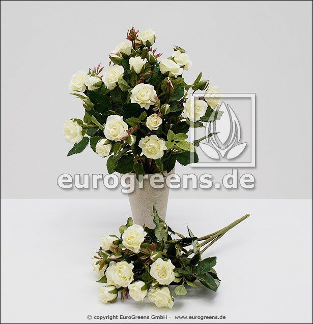 Umělý keř růží bílé barvy - 25 cm